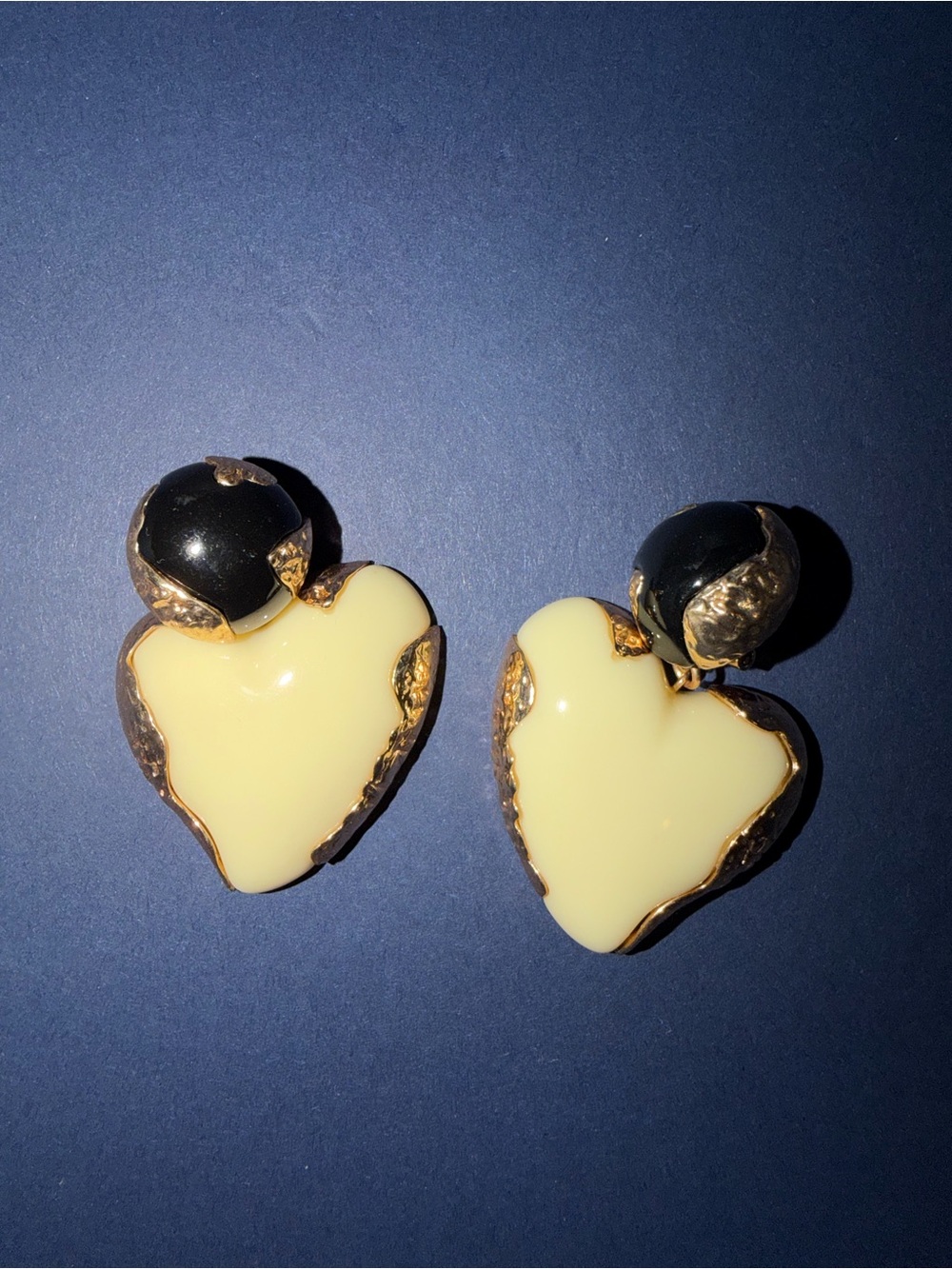 Zara Cream Heart Drop Earrings with Black Accents